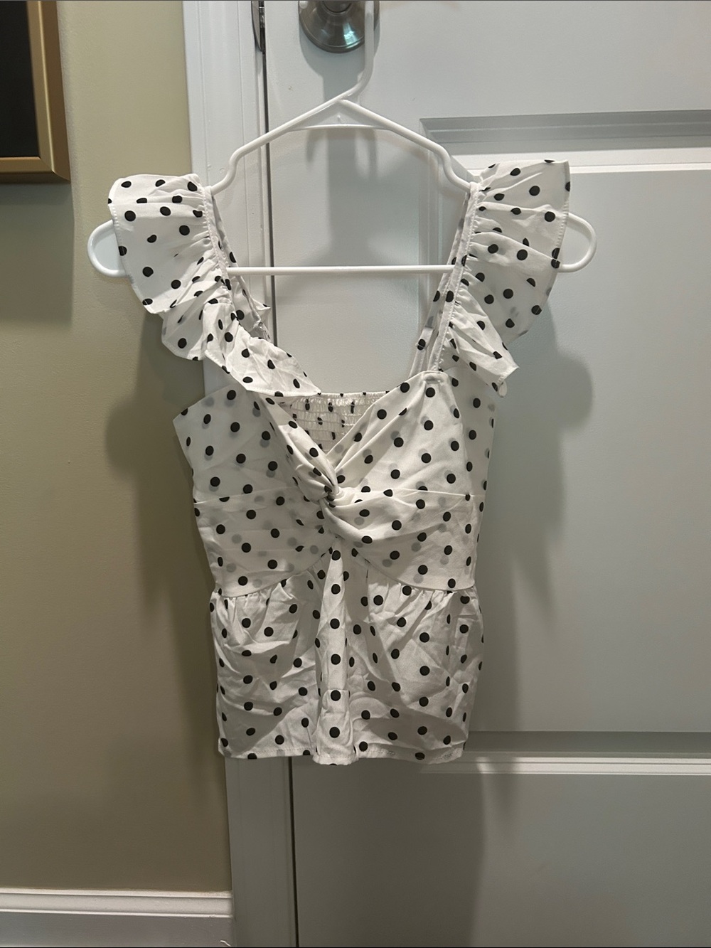 ROMWE White Polka Dot Ruffle Strap Camisole